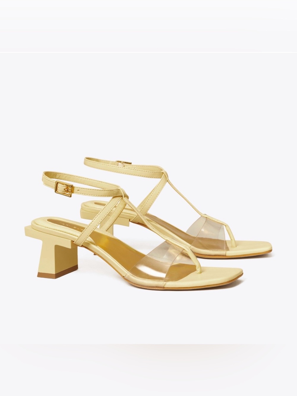 Tory Burch Block T strappy sandals in butter yellow with PVC straps, 9.5. EUC.
